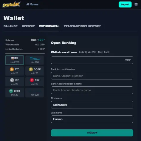 SpinShark Withdrawal
